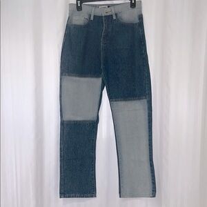 Emmiol Women’s Denim Color-Block Patchwork Jeans Blue